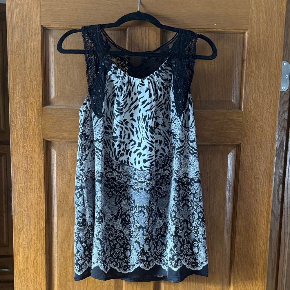 Allen B. By Allen Schwartz Black and White Patterned Tank Top